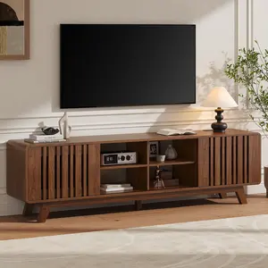 ONBRILL 60/70-Inch TV Stand for TVs up to 80 Inch, Television Stand with Power Outlet, Entertainment Center with Sliding Grille Door Cabinets and Open Shelves for Living Room【BlackFridayDeal】