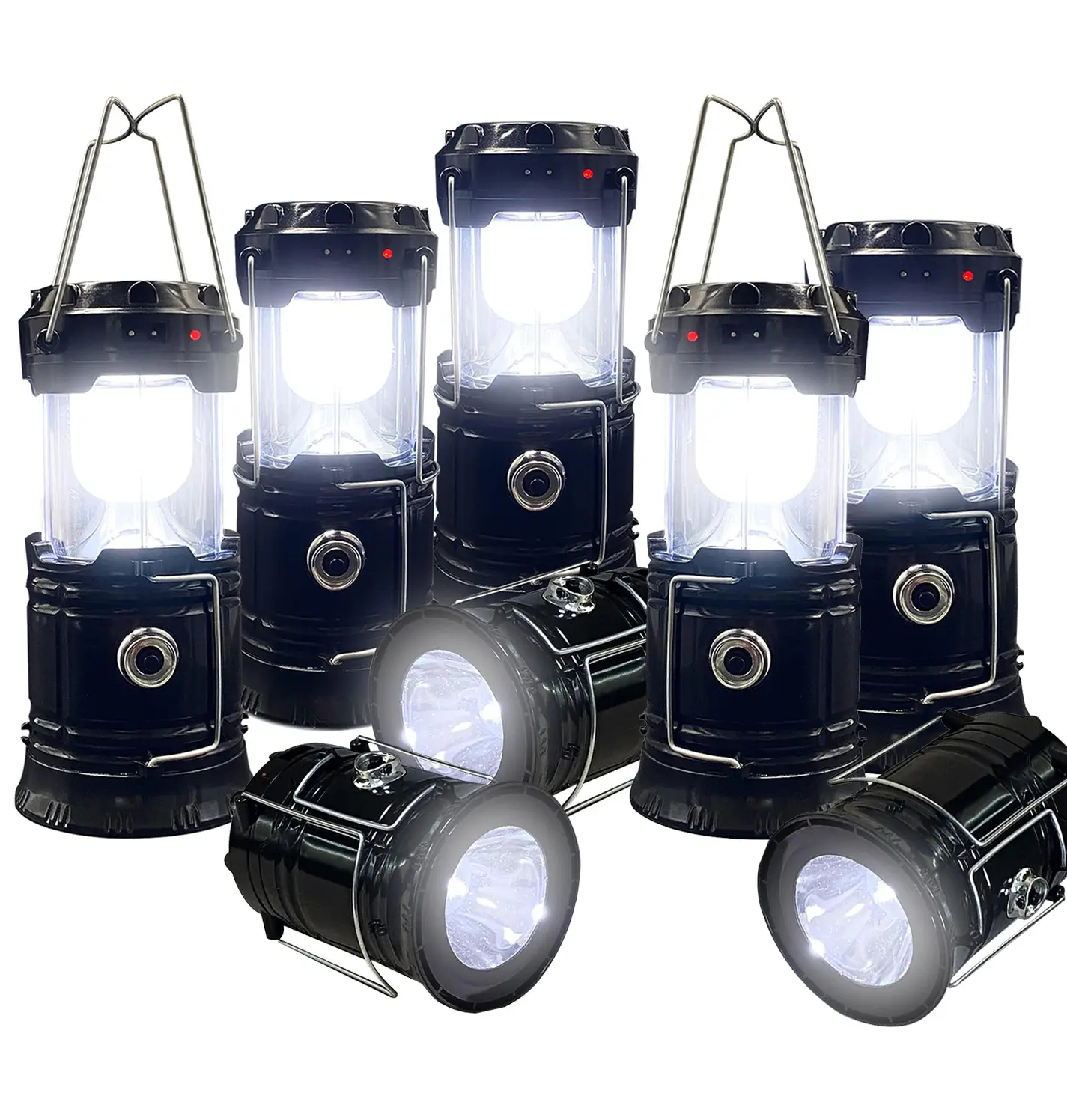 8-Pack Collapsible LED Camping Lanterns Emergency Kit - 200LM Bright Illumination, Waterproof, Solar/USB Charge, Durable Build, Compact, Lightweight for Hiking, Power Outage - Solar Powered Gift for Families (Memorial Day Sale Option)