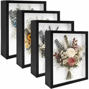 4 Pack Shadow Box Frame Display Cases, 8"x 10" Wood Deep Black Handicrafts Shadowbox Picture Frame for Flowers Jersey Baby Wedding Dress Black