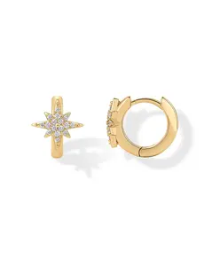 PAVOI 14K Gold Plated 925 Sterling Silver Posts Small Huggie Hoop Earrings for Women - Trendy Celestial North Star, Butterfly, Heart Hoop Earrings - Cubic Zirconia Cute Gold Motif Jewelry