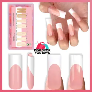 NOVO OVO Long Sharp Square White French Tip Nail Tips Press on BABY PINK, Extra Thick NEED Builder Gel & Top Coat & Glue, Soft Gel full Cover False Fake Nail Extension for Salon DIY x 15 Sizes 180 pcs【NO GLUE ,TOP COAT AND LIGHT】, Nail Care, Beauty Produc
