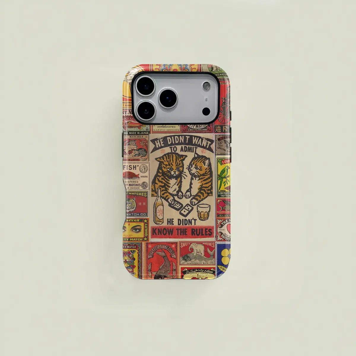 Colorful retro-style matchbox patchwork pattern protective case, sturdy and durable 2-in-1 case, compatible with iPhone 17/16/15/14/13/12/11 Pro Max/Plus/Pro, Samsung Galaxy S25/S24/S23 Ultra series, simple and stylish phone case.
