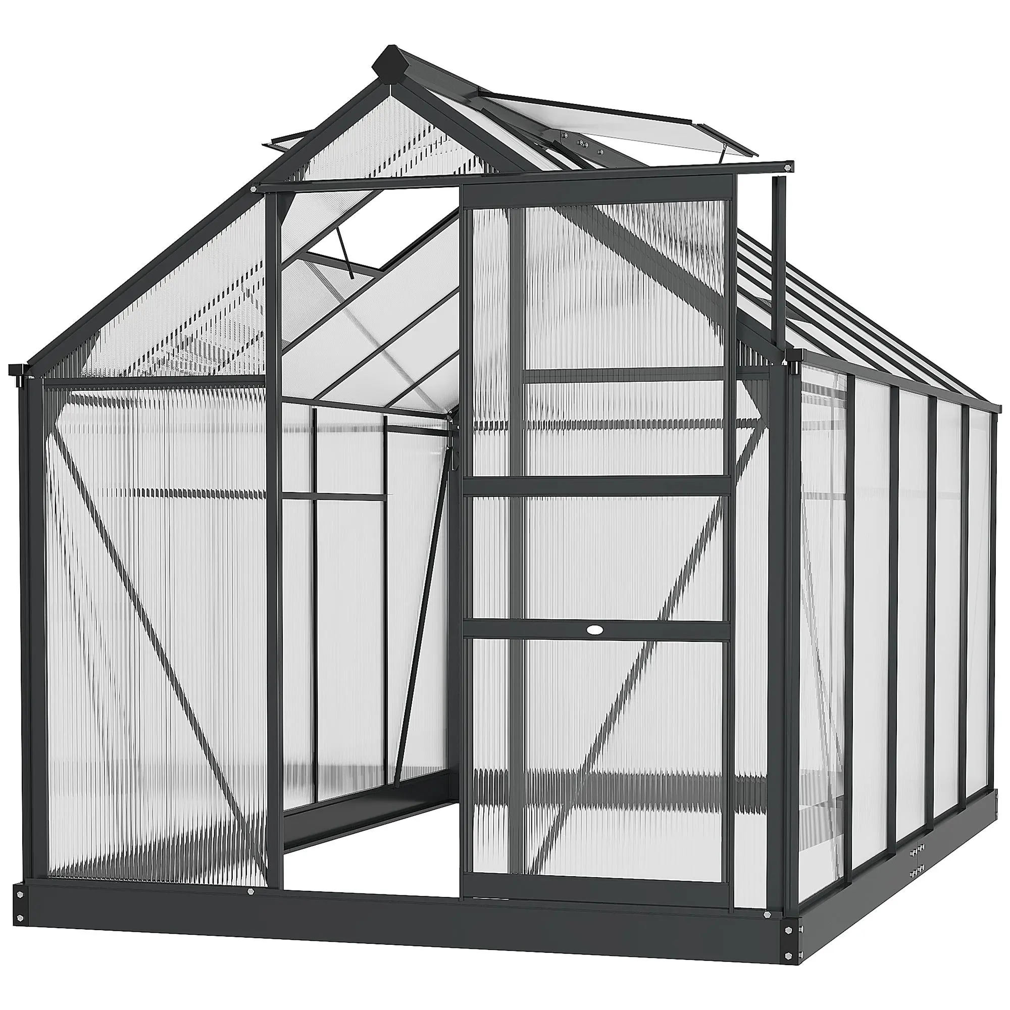 Outsunny Heavy-Duty BPA-Free Polycarbonate Walk-In Garden Greenhouse - Outdoor Aluminum-Frame Structure with Rain Gutter, Roof Vent, Ideal for Patio, Backyard Gardening, Seed Starting, Outside Use, Climate Control, Tropical Gardening