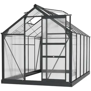 Outsunny Heavy Duty Greenhouse for Outdoors, Polycarbonate Walk-in Greenhouse with Rain Gutter and Roof Vent, Aluminum Frame for Patio Backyard Garden