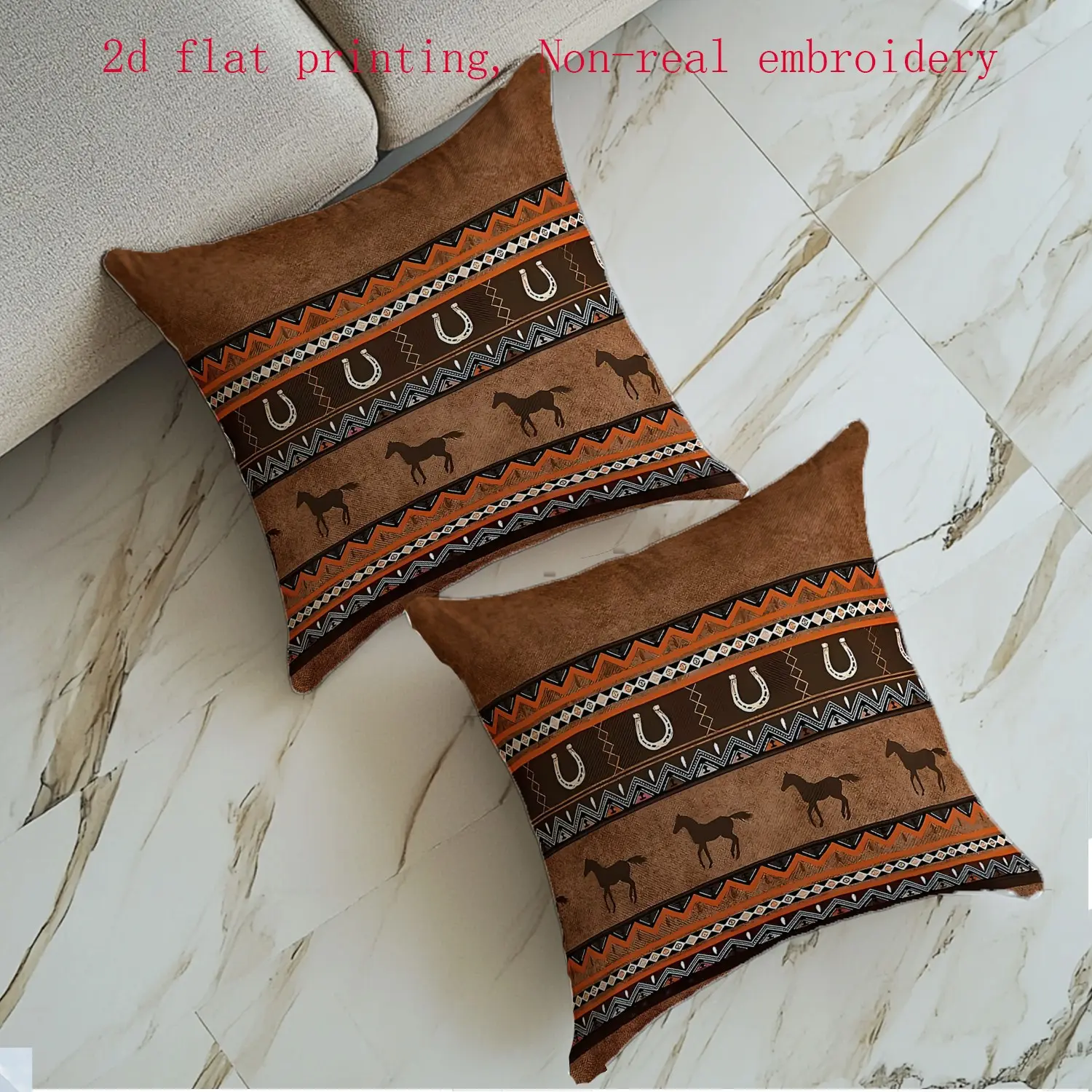 Western Style Pillowcases Set, 2pcs Flat Printing Design, Decorative Horse & Geometric Patterns, Ideal for Living Room Sofa Bed Decor (no Pillows), Versatile