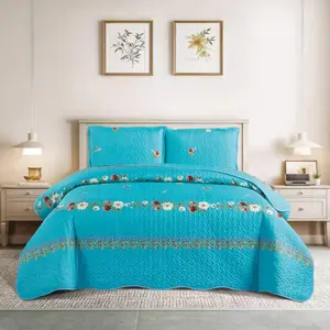 Luxurious Quilted Bedspread Set, Floral Pattern DuvetCover with Pillowcase,Quilt,bed cover, bedspread,QueenSize, Reversible Design, Decorative Bedding Set, Floral Bedding Sets
