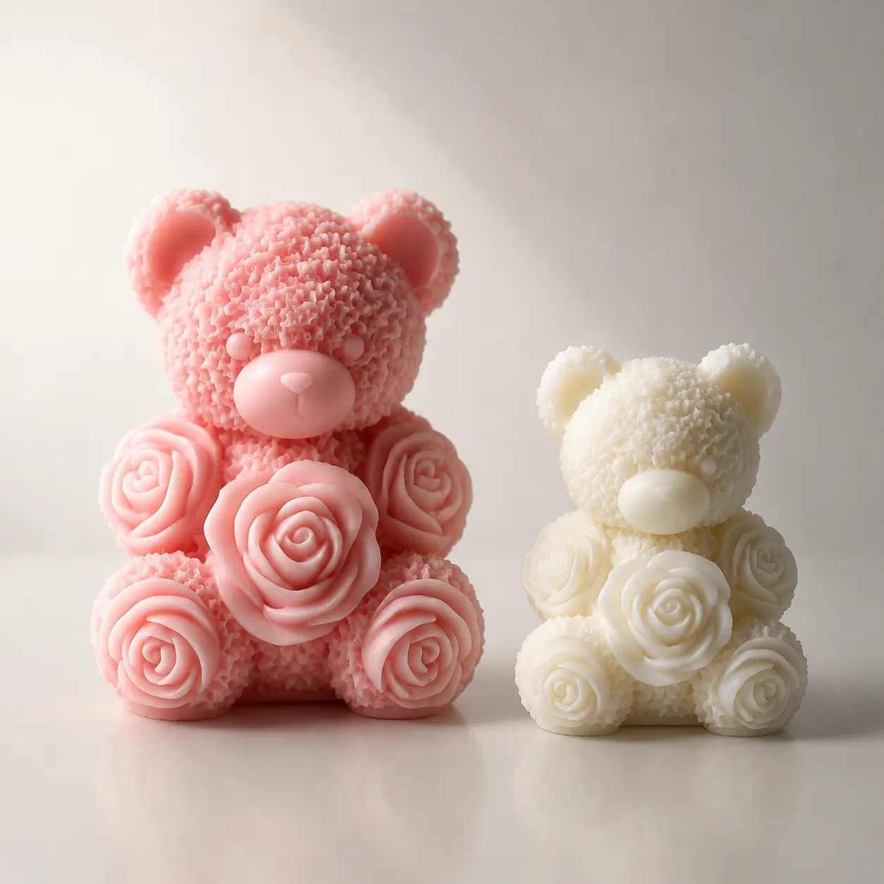 3D Rose Teddy Bear Silicone Mold Kit - 2Pcs Crafting Supplies Set Pack, Large & Small Flower Bear Molds for DIY Candle Making, Epoxy Resin Casting