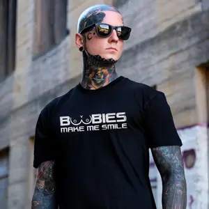 BOOBIES MAKE ME SMILE Letter Graphic White Print T-shirt unisex fashion, soft fabric, short sleeves, loose fit.