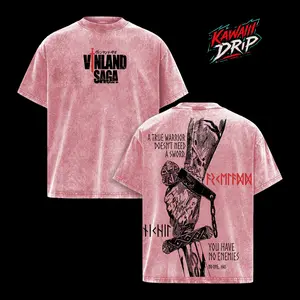 Vinland Saga Thorfinn T-Shirt Vintage Washed Oversized Anime Graphic Tee, Viking Runes & Broken Sword Art Streetwear Merch, Nordic Warrior Quote “A True Warrior Doesn’t Need a Sword” Unisex Menswear Women Soft Cotton Gift For Manga Fans