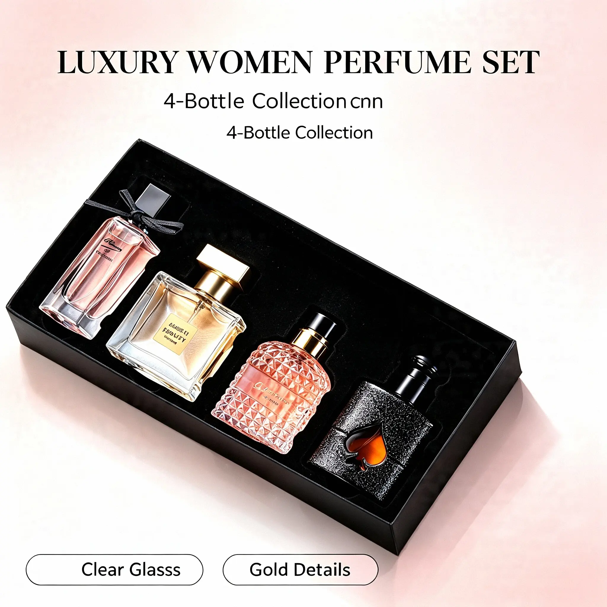 4 In 1 Ladies Fragrance Collection Set, Exquisite Black Gift Packaging, Multi-Shape Elegant Perfume Bottles, Ideal Holiday Present For All Women Special Occasions