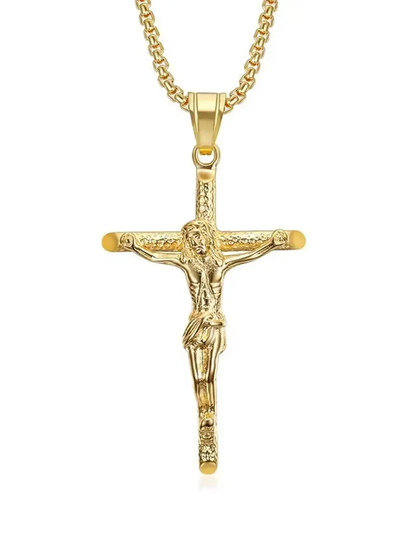 23 Inch Jesus Crucifix Pendant Necklace for Men & Women, Cross Charm Necklace, Stainless Steel Jewelry for Party, Daily Clothing Decor, Trendy All-match & Exquisite Jewelry for Birthday Gift