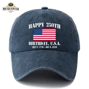Happy 250th Birthday USA Washed Hat, Patriotic Flag Dad Hat, July 4 1776 2026 Vintage Baseball Cap