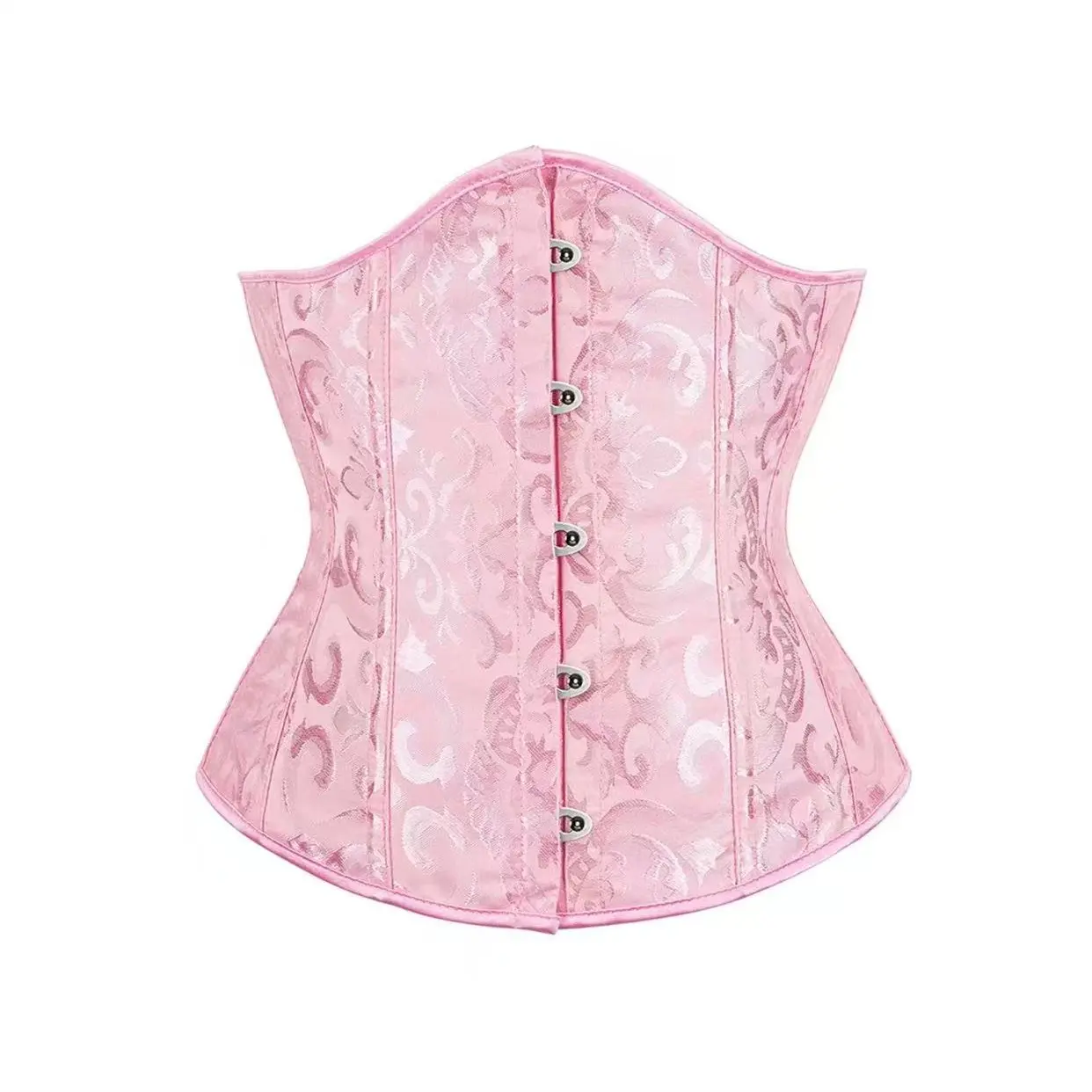 Women's Cute Vintage Waist Cincher, Light Floral Jacquard Top with Front Busk & Lace-Up Back for Casual & Bridal Wear