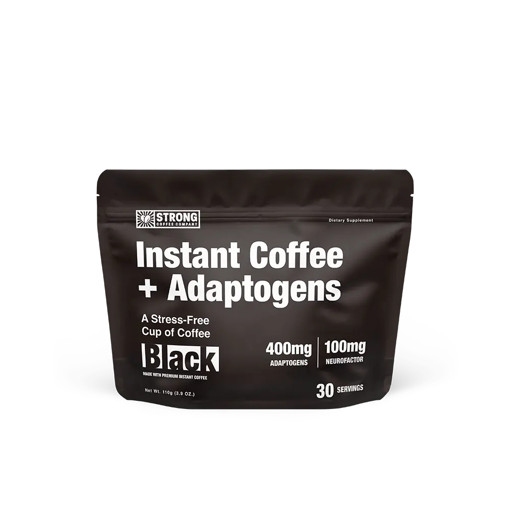 STRONG Coffee Company Black Instant Coffee + Adaptogenic Blend | Premium Coffee Mix with Neurofactor, Pure & Chemical Free, Gluten Free | Smooth Taste for Day or Night, Healthy Morning Drink & On-the-Go Coffee Mix (30 Servings)