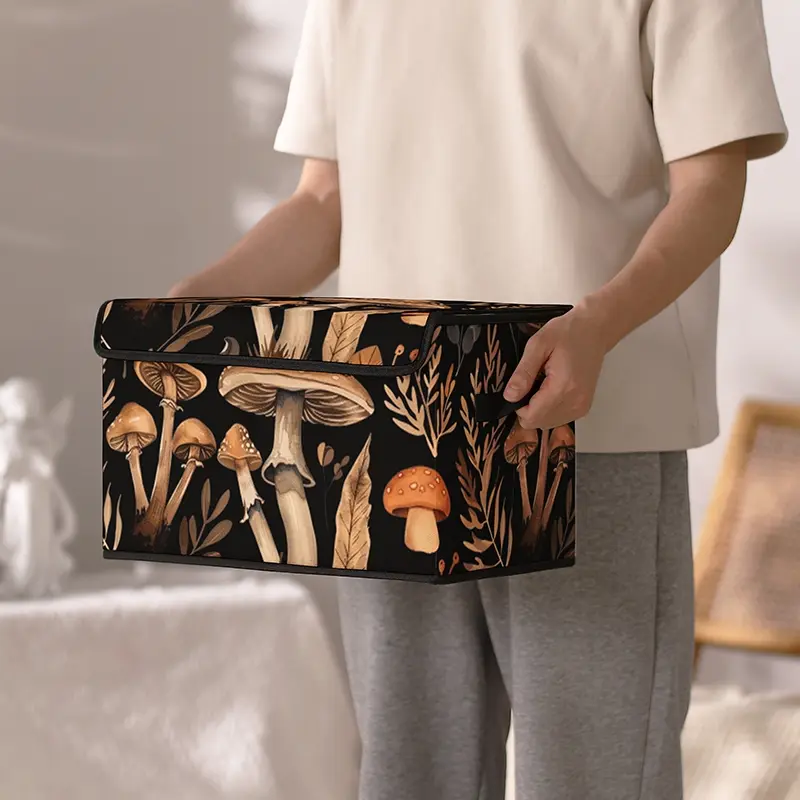 Mushroom Pattern Storage Box with Handles, Bedroom Closet Organizer, Bed Underneath Storage for Clothes Blankets Sheets Toys
