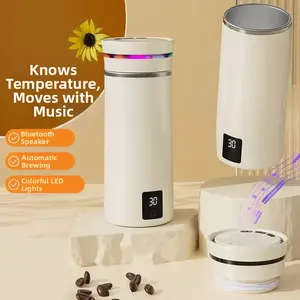 Automatic Stirring Coffee Mug with Bluetooth-compatible Speaker, USB Rechargeable LED Light Smart   Appliances, Drinkware emperature Display Insulated Mug, Portable Coffee Vacuum Insulated Bottle with Strap, Sports Water Bottle, Gym Accessories
