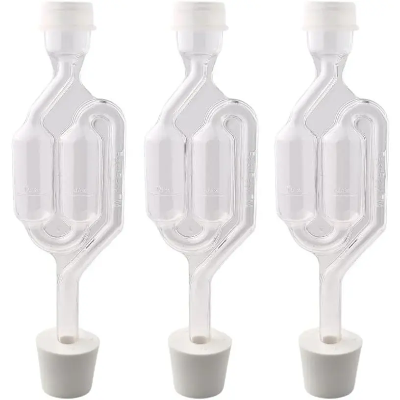 3-Pack BPA-Free Transparent S-Shaped Airlocks - Home Brewing Supplies for Wine Making, Beer Brewing Fermentation Tools