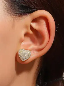 Heart Shaped Zirconia Decorated Stud Earrings, Dainty Heart Zirconia, Fashionable Jewelry for Women & Girls, Trendy All-match & Exquisite Jewelry for Birthday Gift, High Quality Earrings
