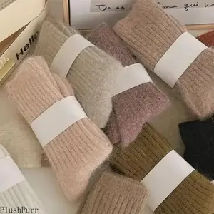 New High Quality Women's 4-Pair White Purple Pink Gray Cashmere Wool Tube Socks Harajuku-Style Thermal Solid-Color for Comfortable Casual Everyday Wear One Size 35-42 outdoorfun