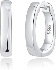 925 Sterling Silver Women's Earrings -15mm, Small Women's Silver Ring Earrings, Hypoallergenic And Lightweight, Fashionable Jewelry Gift, Suitable For Daily And Party Wear