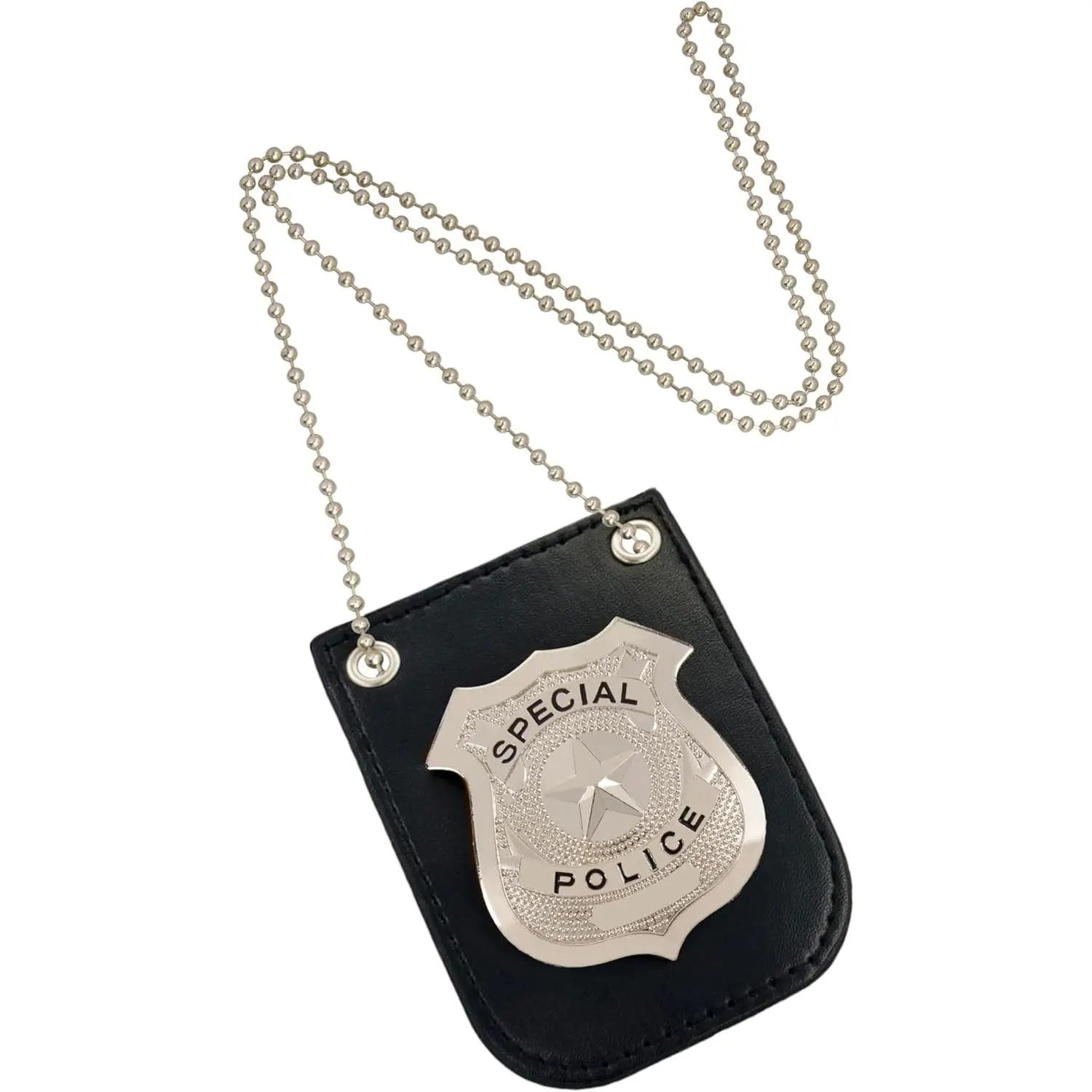 Police Badge with Chain and Belt Clip for Police Pretend Play, Detective Role-Play Cop Dress Up Accessory (Silver)