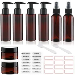 1Set TSA Approved 3.4oz/100ml Refillable Containers Empty Travel Size Bottles Kit for Cosmetic, Lotion Perfect for Both Business Trips and Vacations(Brown)