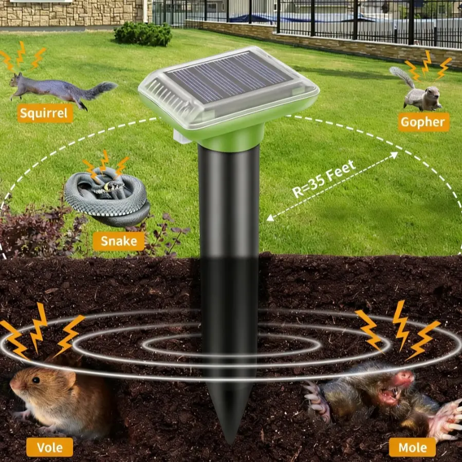Outdoor Ultrasonic Rodent Repeller Solar Powered, Solar Animal Repellent, Mouse Repellent, Outdoor Pest Control, Drives Mice, Rats, Snakes Away, Ideal for Gardens, Orchards, Vegetable Patches, Squirrel Repellent