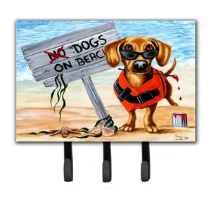 212 MAIN Dachshund Metal Hanger - Wall-Mount Home Decor Organizer with Metal Plate, Triple Hooks, Key Hook, and Shelves, Beach-Theme Pet Leash or Key Storage Holder