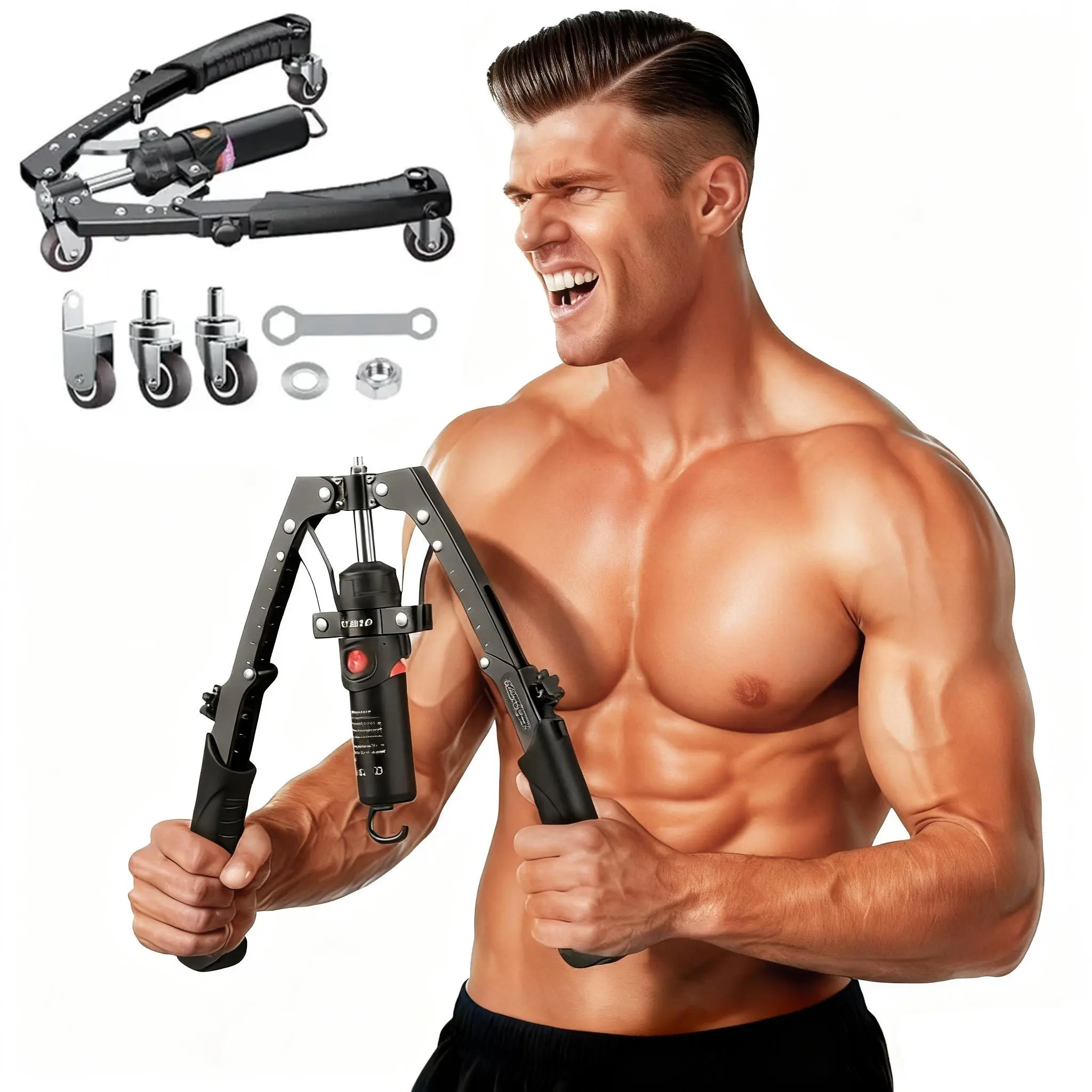 Chest & Arm Twister with Trainer - 15-Level Hydraulic Power Chest Press Machine (22-440lb) for Upper Body, Portable Resistance Home Fitness Equipment Outdoorfun