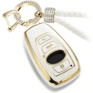 ACEBOY For Subaru Key Fob Cover With Metal Braided Keychain, Upgraded Soft Case For Forester XV CrossTrek Ascent Outback Legacy Impreza STI WRX BRZ Fob Shell
