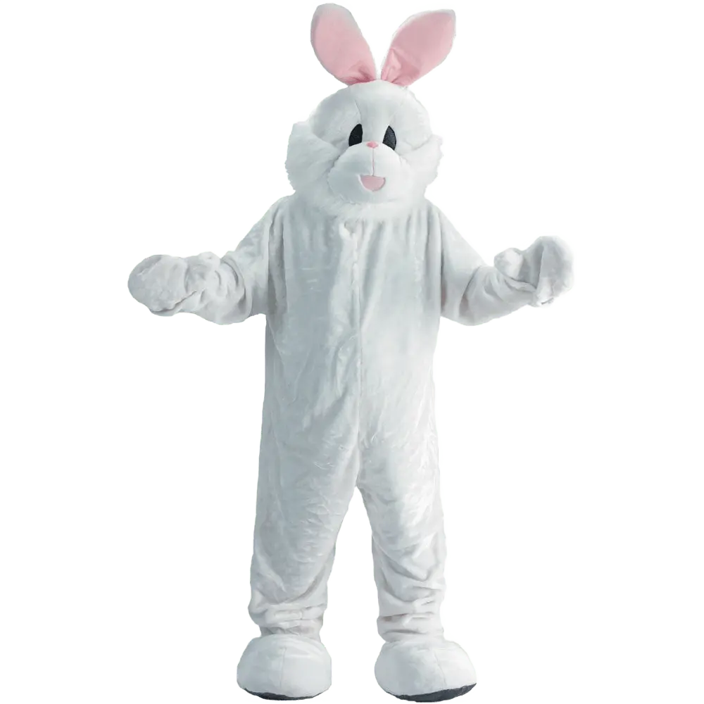 White Easter Bunny Mascot For Kids - Soft Jumpsuit with Head Mask, Mitts & Shoe Covers - Funny Cosplay Costumes - Perfect for Halloween, Family Events & Fantasy Party