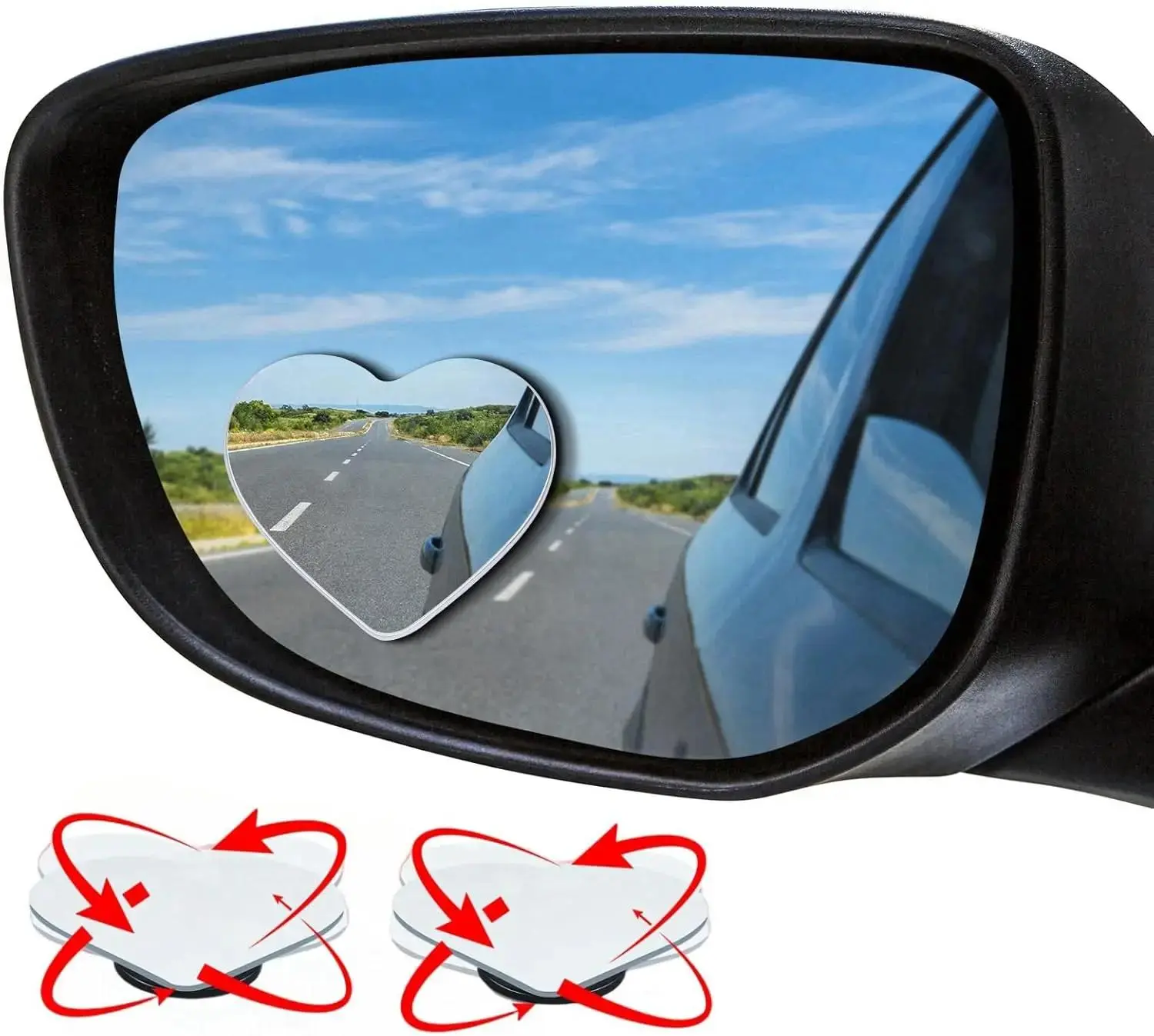 【Summerfinds】Joytutus Blind Spot Mirror, Frameless Heart-Shaped 360° Wide Angle Convex Mirror, Cute Car Side Mirror Accessory for Driving Safety & Car Decor