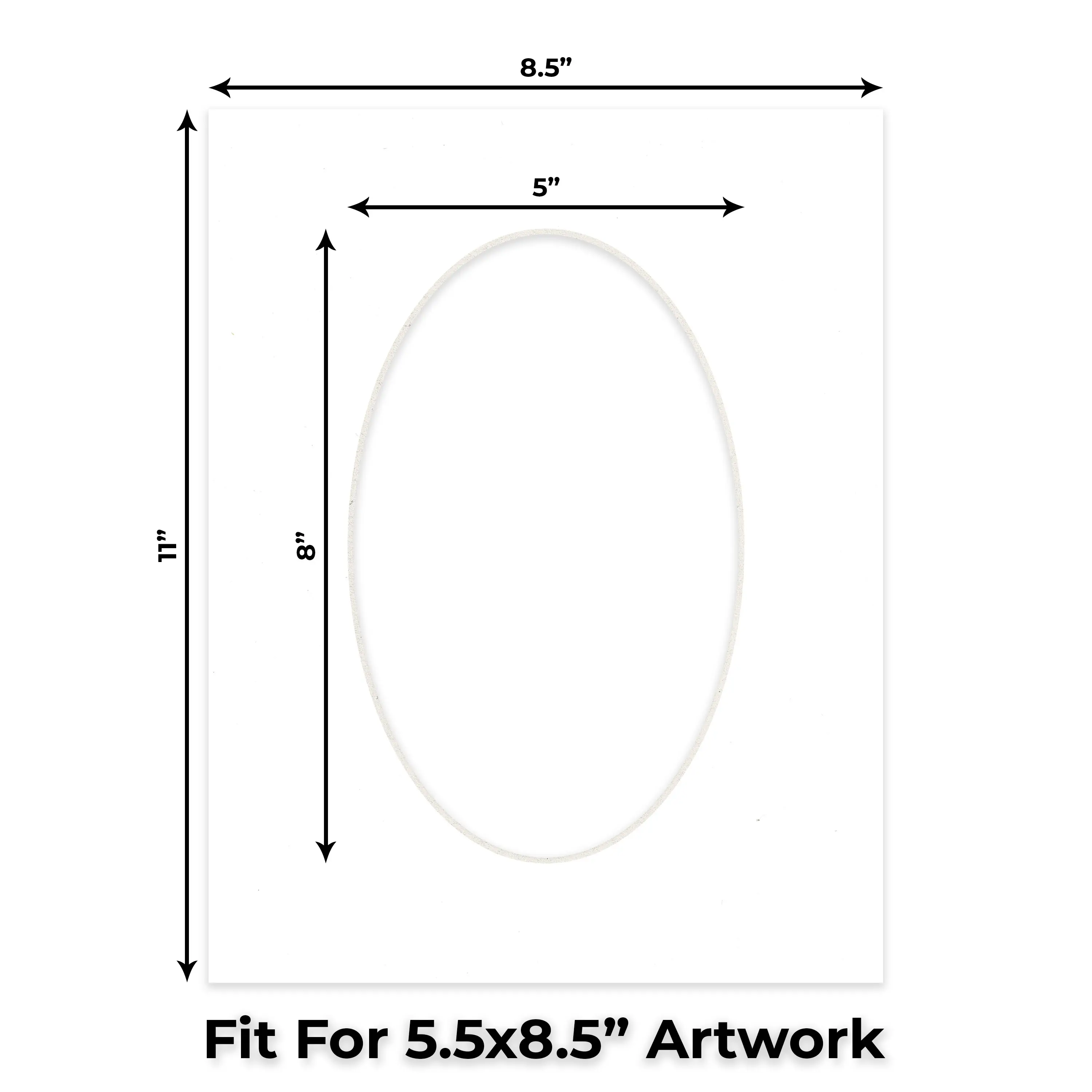 White Mat Board for 8.5x11 Frames - Oval Opening for 5.5x8.5 Photos