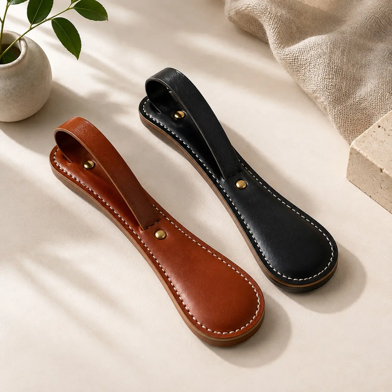 Handmade Genuine Cowhide Leather Accessory, Hand-Stitched Design with Smooth Handle for Daily Carry and Home Display