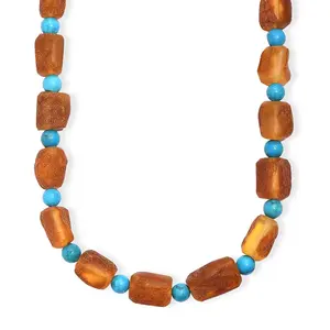 Baltic Amber and Magnesite 75.00 ctw Necklace in Platinum Bond 20 Inches Christmas Gifts