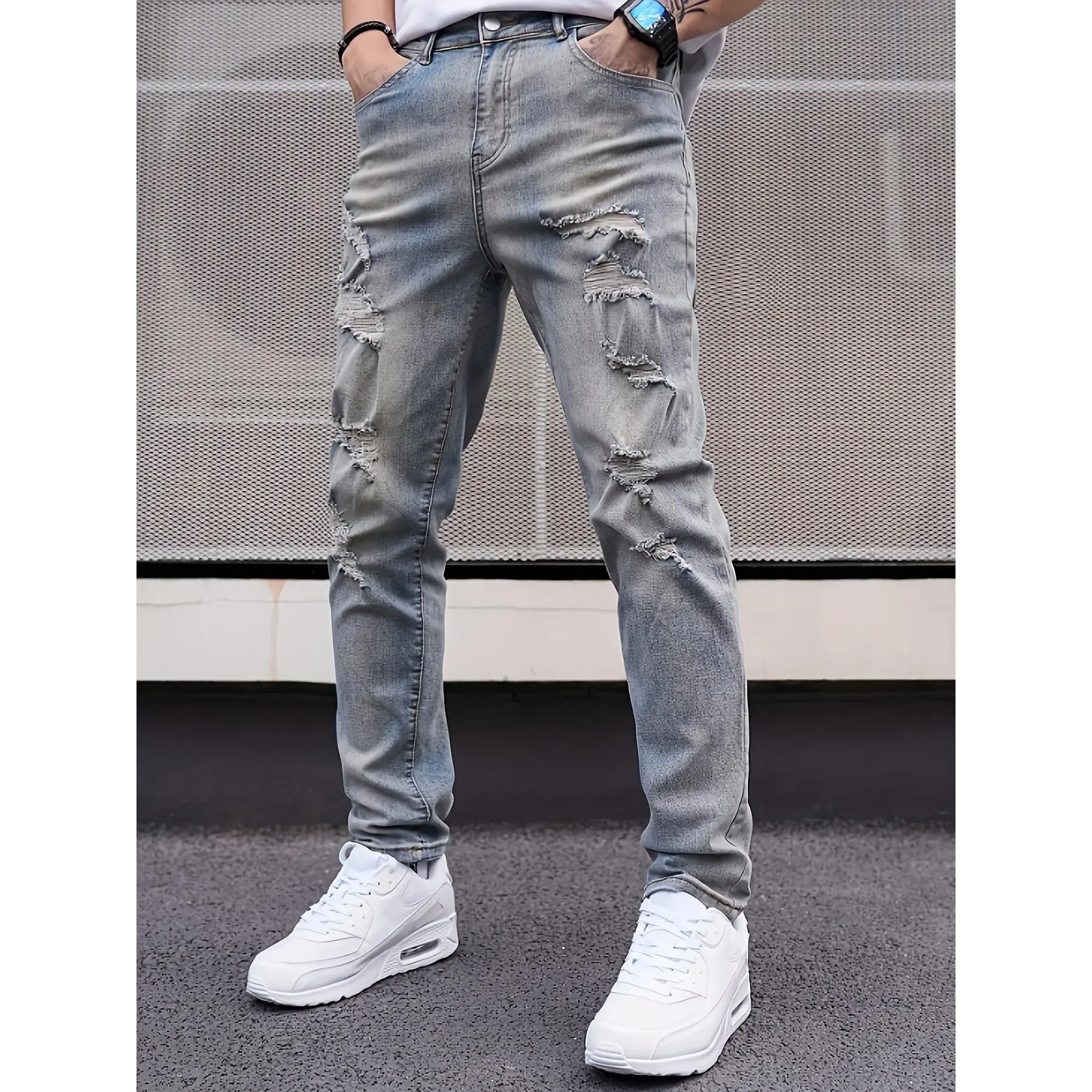 Men's ripped denim men's new nine-point pants Men's ripped denim men's new nine-point pants