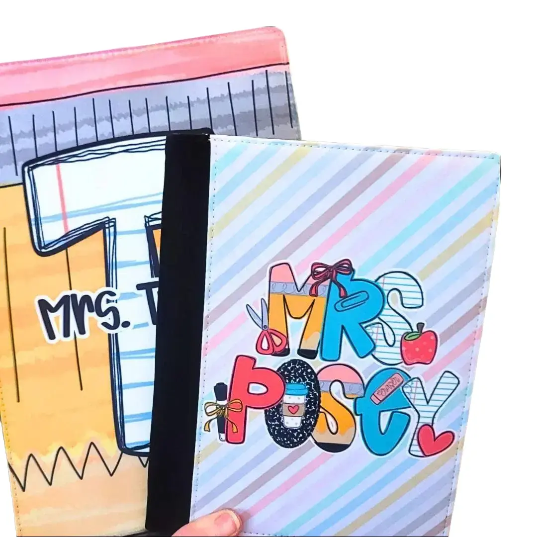 Personalized Teacher Padfolio - Teacher Appreciation Gift, Stylish Custom Notepad Holder, Refillable Classroom Desk Organizer Case, Large 6" x 8.5" Travel Portfolio, Fade-Resistant Sublimation Printing, 12 Unique Patterns, Durable Construction
