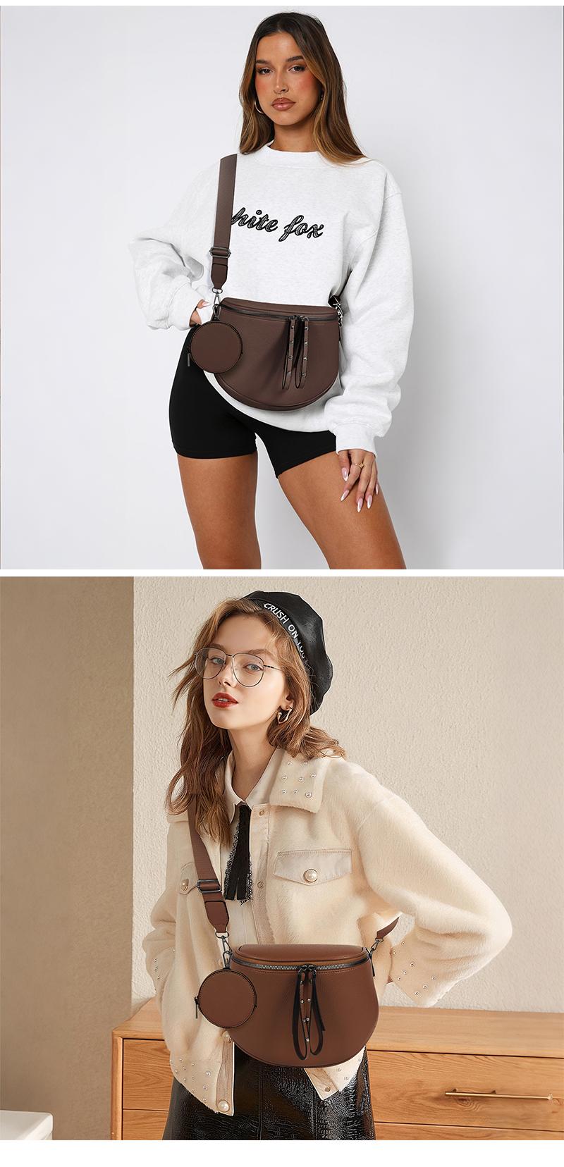 Women's Saddle Crossbody Bag, Genuine Leather Large Capacity Shoulder Bag with Detachable Coin Purse, Waterproof Adjustable Strap, Perfect for Travel, Daily Outings, Shopping – Ideal Birthday/Christmas Gift for Her