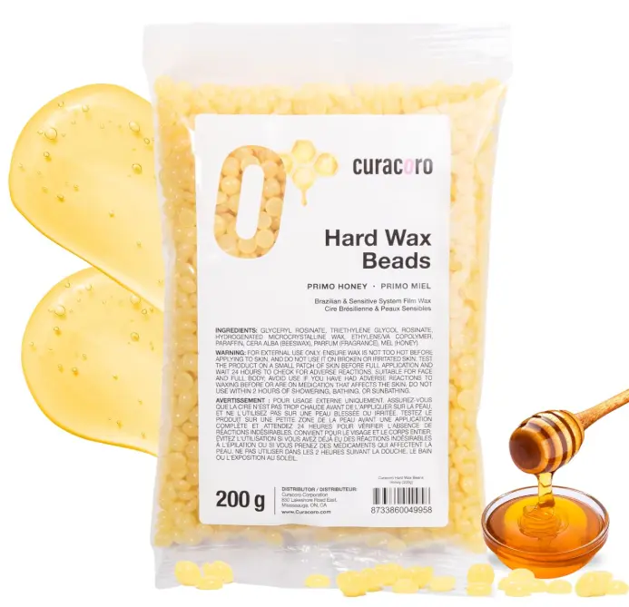 Curacoro Italian Wax Beans - 200g Hard Wax Beads for Full Body Hair Removal on Face, Body, Brazilian, Bikini, Legs, Underarms, Skin-Friendly Waxing Beads for Women & Men, Made in Italy (Honey)