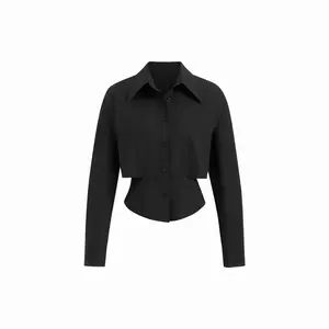 Cider Collar Long Sleeve Button Shirred Cinched Waist Shirt