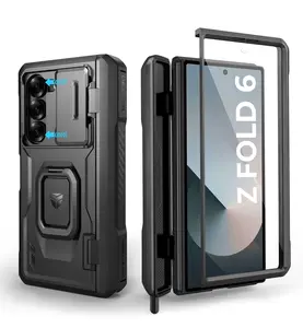 Dexnor for Samsung Galaxy Z Fold 6 Case with Ring Stand & S Pen Holder & Slide Camera Cover & Hinge Protection & Screen Protector,Heavy Duty Bumper Rugged Case Cover for Z Fold 6(2024)