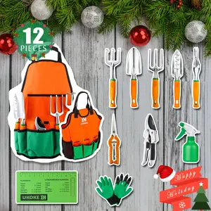 Ukoke 12 Pieces Aluminum Garden Tool Kit & Gardening Apron with Storage Pocket