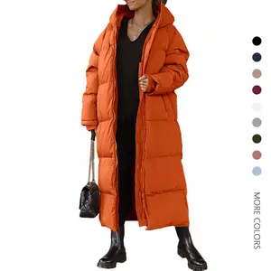 Danedvi Women's Fashion Long-Sleeve Quilted Hooded Maxi-Length Puffer Jacket - Casual Cold-Weather Outerwear with Ribbed Shell, Pocket, Stylish Design for Winter