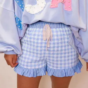 2026 Summer New Arrival Women's High-Waist Shorts, Striped Print Ruffled Drawstring Casual Pants