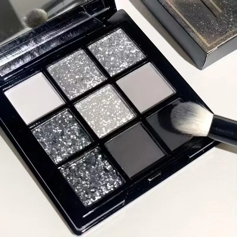 9-color smoky eyeshadow palette, Eye Shadow Palettes, with shades including punk black, white, featuring matte and shimmer finishes, pigmented eyeshadow palette, suitable for all skin types, Cosmetic Eyeshadow, Eye Makeup Products, Eyeshadow Powder