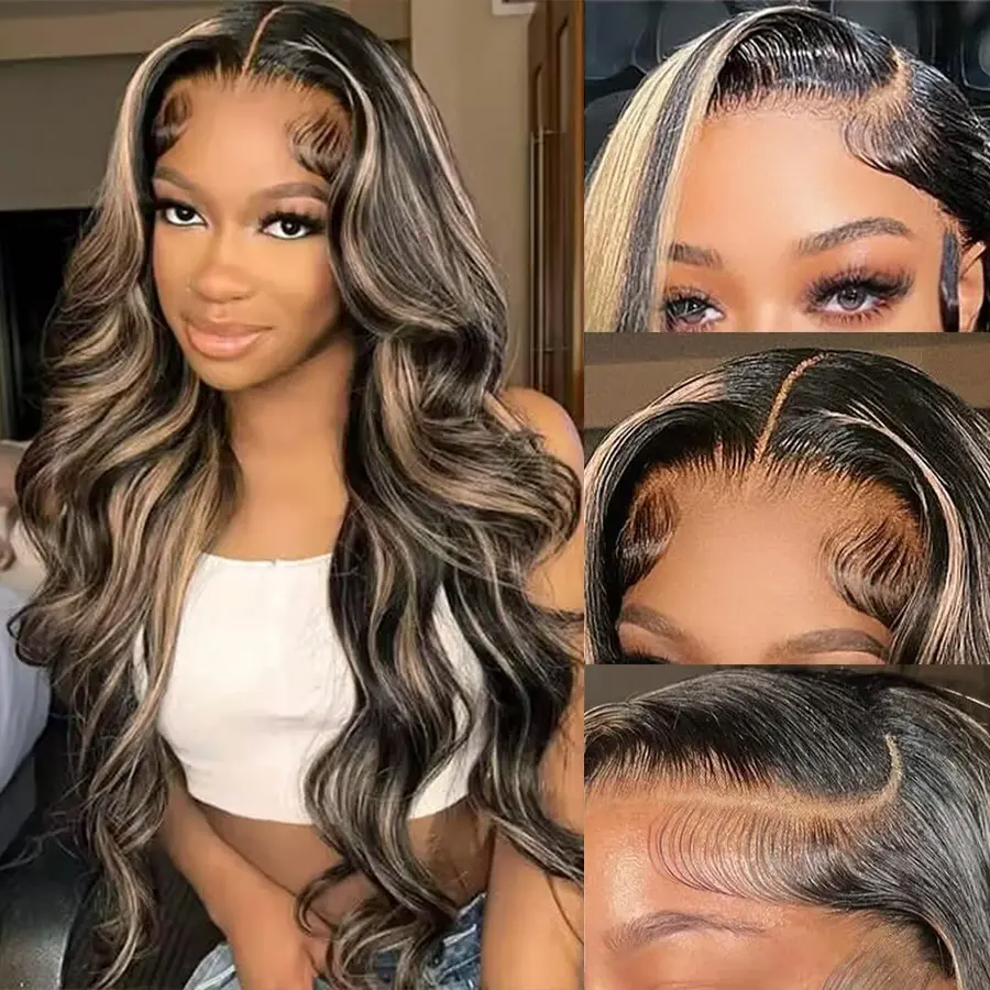 Luler Hair 1b/27 Highlight Blonde Lace Front Wigs Human Hair Reay and Go Glueless Wigs Human Hair Pre Cut 8x5 HD Transparent Lace No Glue Body Wave Lace Front Wigs Human Hair with Natural Hairline