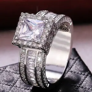 Elegant Square Cut Zirconia Ring Unique Design Women's Jewelry Stylish Alternative Engagement Ring Perfect for Non Traditional Engagement Wedding Anniversary Birthday Gifts