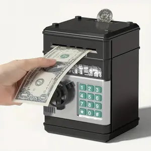 ABS Plastic Secure Mini Safe Box with Password Lock, Automatic Password Function, Coin Counter, Door Closure - Kids’ Home Organizer Storage Bin, Gift for Cash & Coins