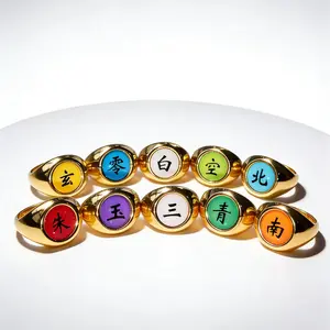 Naruto Akatsuki Rings Set 10Pcs Anime Cosplay Rings with Necklace Chain 2-in-1 Wearable Jewelry Gift for Naruto Fans