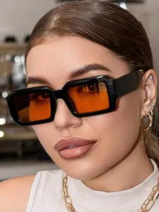 Unisex Vintage Rectangle Frame Sunglasses, Trendy Casual Sunglasses for Everyday Use, Fashion Accessories for Outdoor Activities, Styling Sunglasses, Fashionable Frames Sunglasses